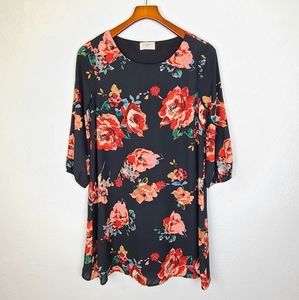 Everly Black Floral Long Sleeve Shift Dress